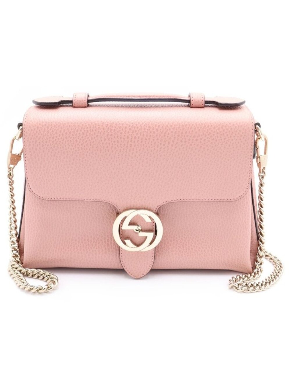 Gucci Interlocking G Leather Gold 2-Way Shoulder Bag Pink